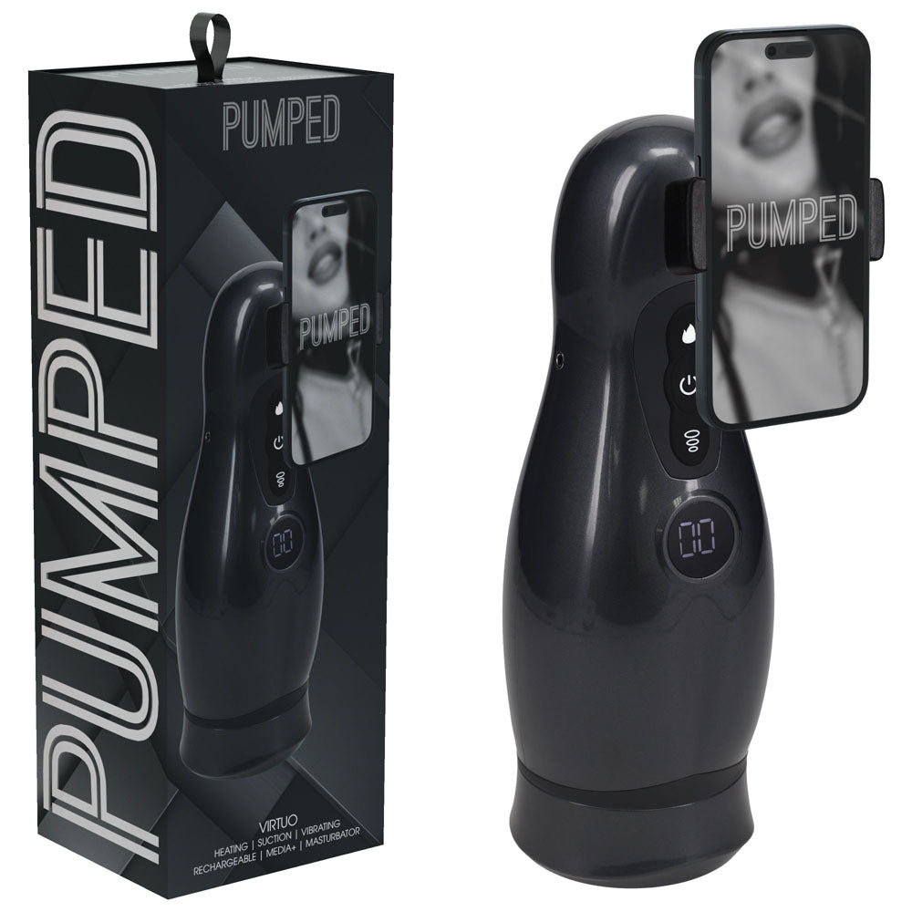 Pumped Virtuo (Gunmetal Grey/Clear) – USB Rechargeable Sucking Vibrating Masturbator