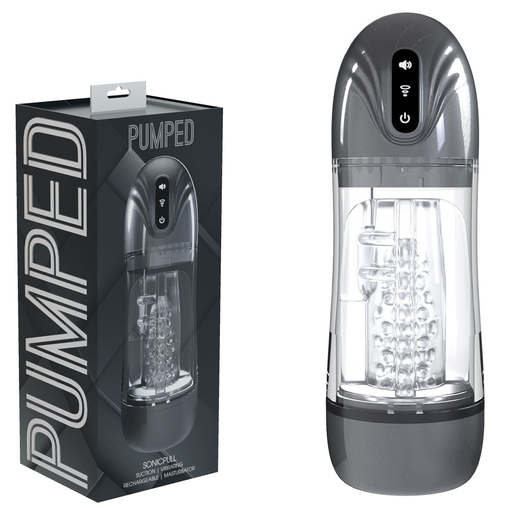 PUMPED SonicPull (Gunmetal Grey/Clear) – USB Rechargeable Sucking Vibrator Masturbator