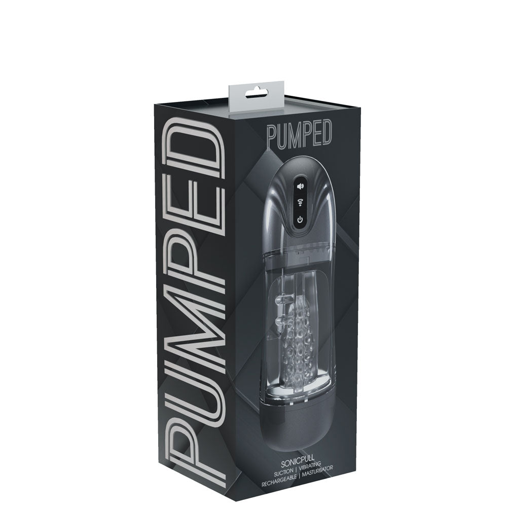 PUMPED SonicPull (Gunmetal Grey/Clear) – USB Rechargeable Sucking Vibrator Masturbator