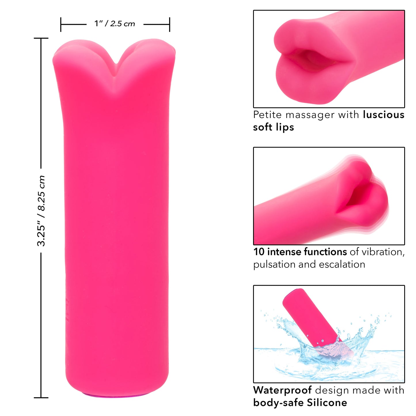 Kyst Lips Mini Massager Pink Silicone Bullet with 10 Vibration Functions