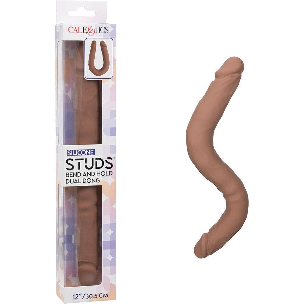 Silicone Studs Bend and Hold Dual Dong (Brown) – 12 Inch Silicone Double-Ended Dildo