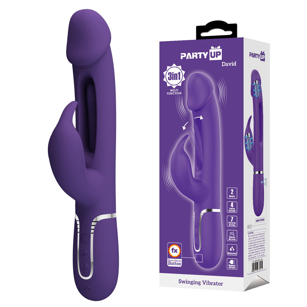 Party Up David Swinging Vibe 23.2 Centimeter Rabbit Vibrator with Flicking Arm