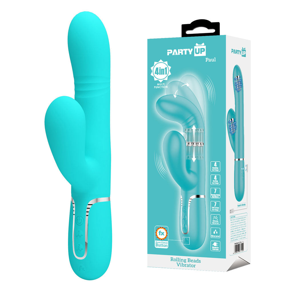 Party Up Paul Rolling Beads Vibrator Teal 22.6 cm Thrusting Rabbit Vibrator