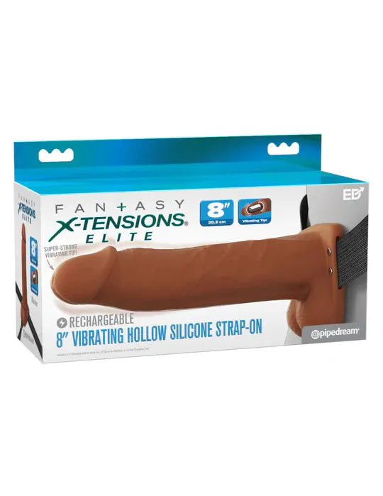 Fantasy X-Tensions Elite (Beige/Brown) – Vibrating Hollow Silicone Strap-On 8 Inch