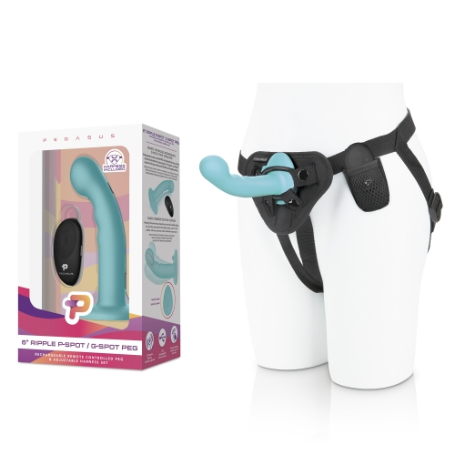 Pegasus 6 Inch Remote Control Ripple P-Spot G-Spot Silicone Peg with Harness in Blue