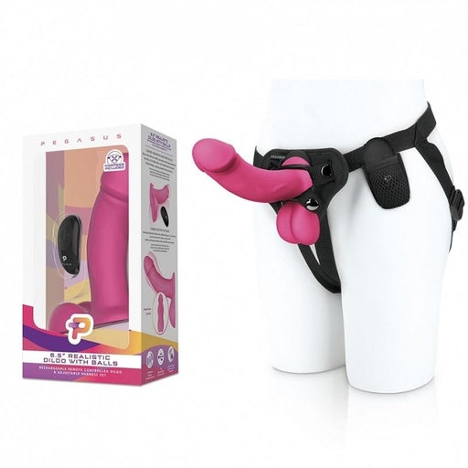 Pegasus 6.5 Inch Realistic Pink Dildo With Balls and Harness
