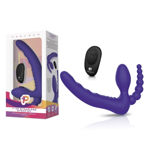 Pegasus 7 Inch Purple Remote Control Strapless Dual Penetration Silicone Strap On