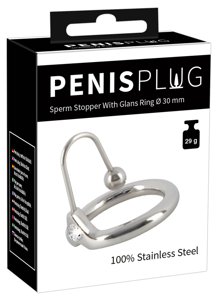 Penis Plug Sperm Stopper with Glans Ring in Silver, 2 Inches
