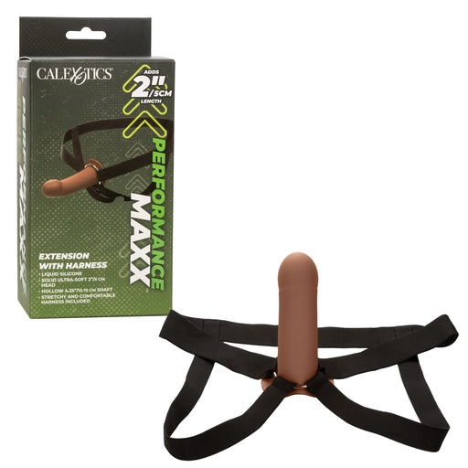 Performance Maxx Extension with Harness Brown 2 Inch Liquid Silicone Sleeve and Adjustable Straps