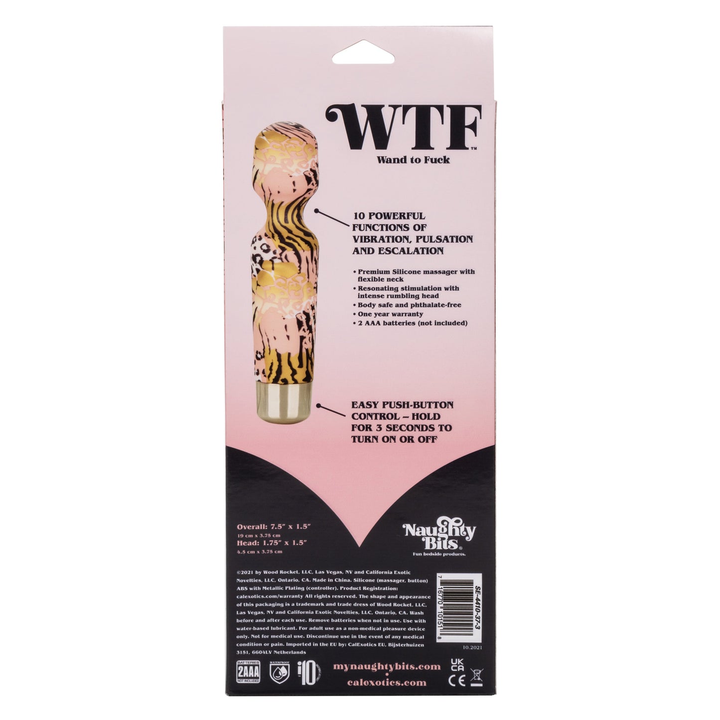 Naughty Bits WTF Wand to Fuck Pink and Gold Flexible Silicone Personal Massager - Waterproof
