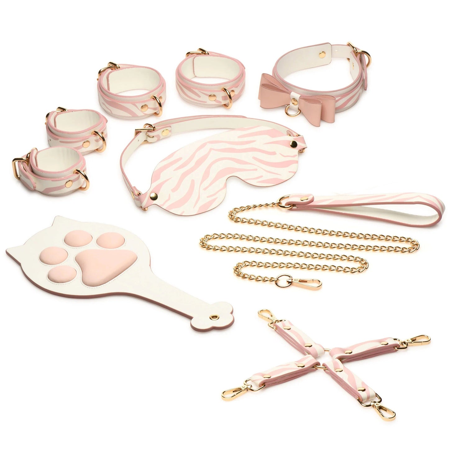 Pink Kitty Vegan Leather Bondage Set with Gold Rivet Details