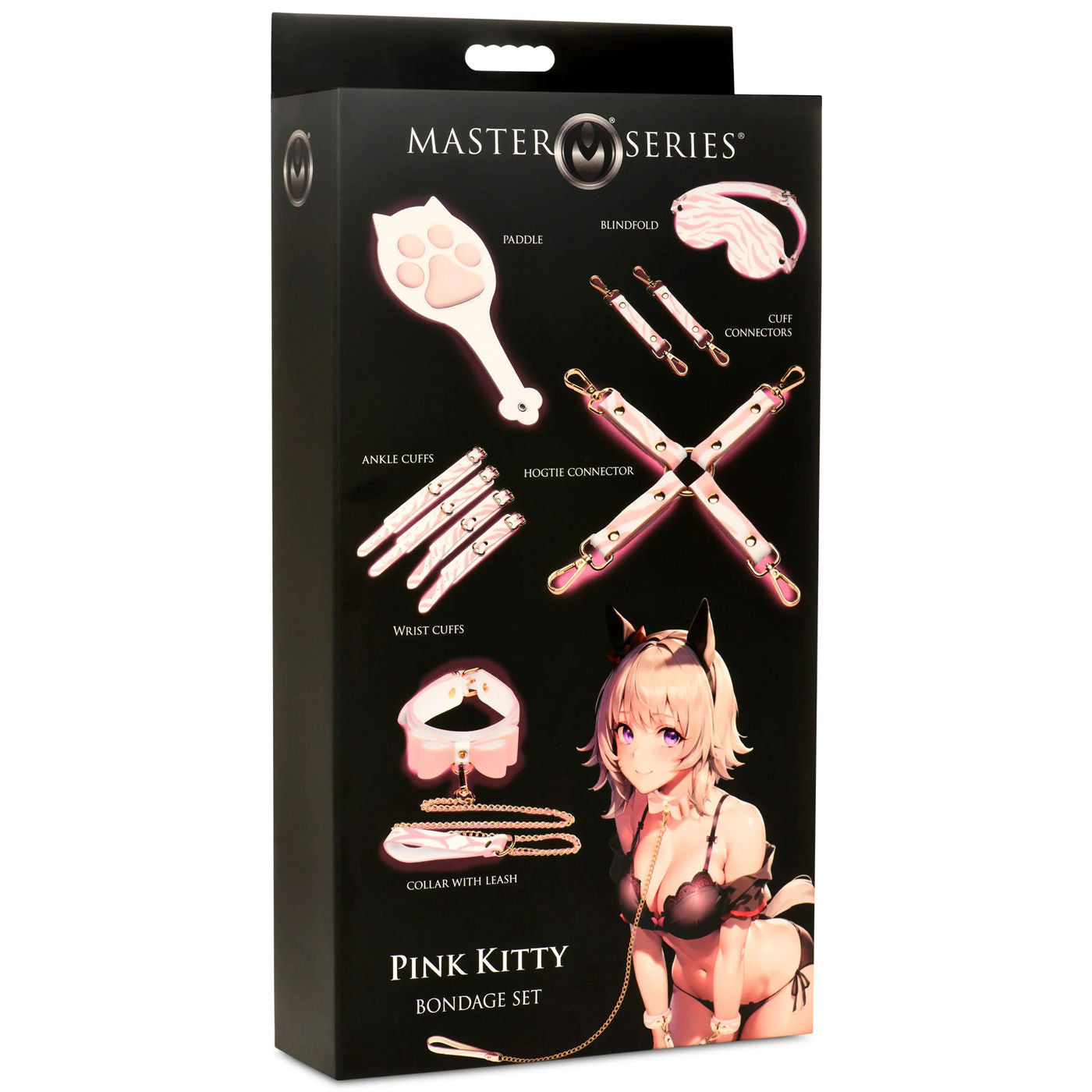 Pink Kitty Vegan Leather Bondage Set with Gold Rivet Details