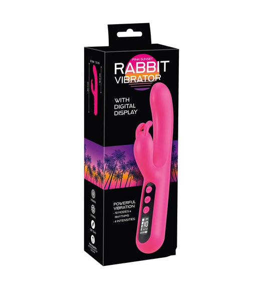 Pink Sunset Rabbit Vibrator with Digital Display, Dual Motor, Soft Touch Silicone, , 23.1 cm Length