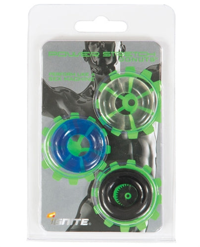 Power Stretch Donuts 3 Pc Multi Colour Cock Ring Set