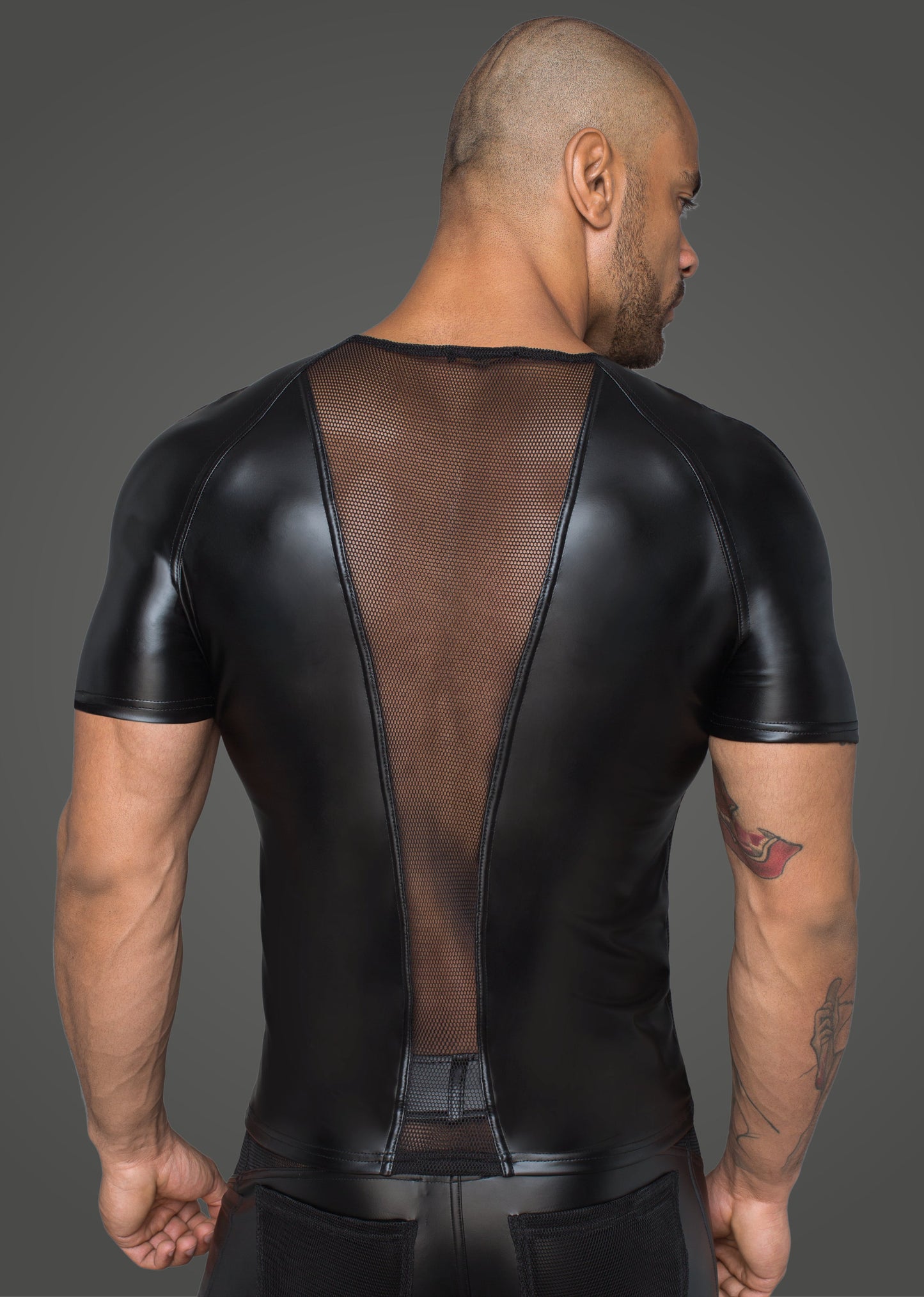 Power Wetlook Men T-Shirt With 3D Net Inserts Black Size Small Medium Large