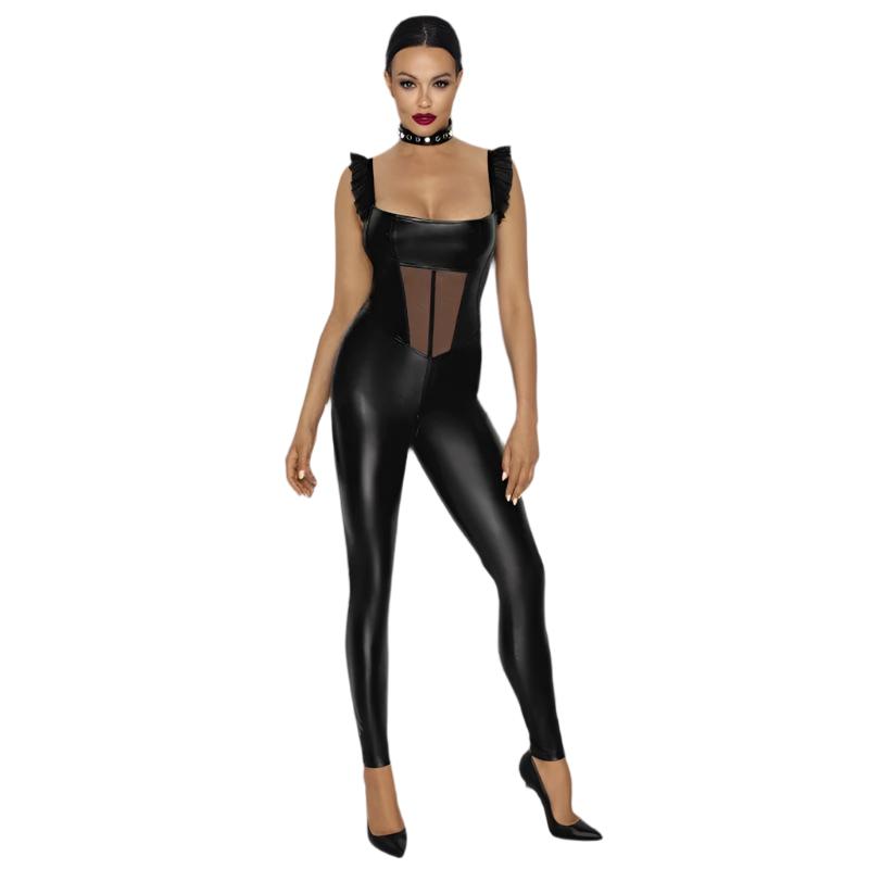 Power Wetlook Overall with Tulle Panel