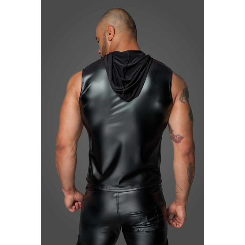 Powerwetlook Sleeveless Hooded Shirt with Two Way Zipper