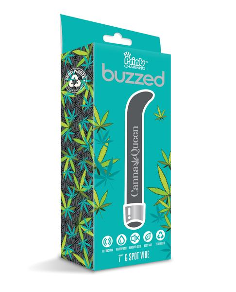 Prints Charming Buzzed 7 Inch G Spot Vibe Canna Queen with Cannabis Theme and Curved Tip