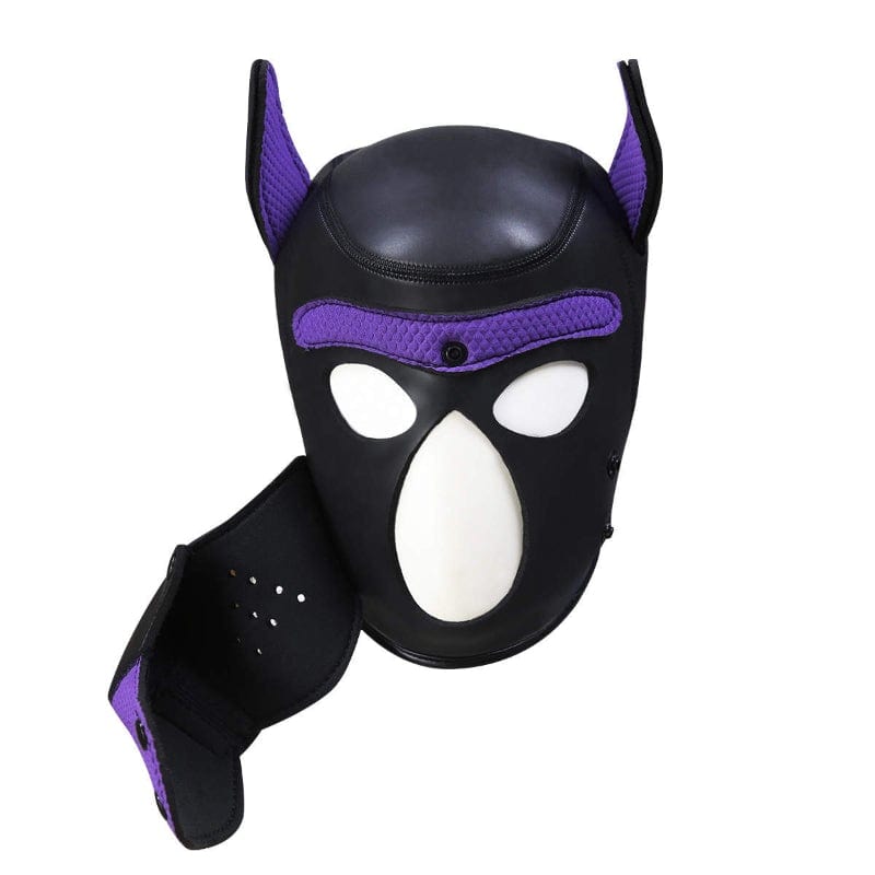 Puppy Play Mask in Purple Neoprene Rubber with Detachable Nose and Ears