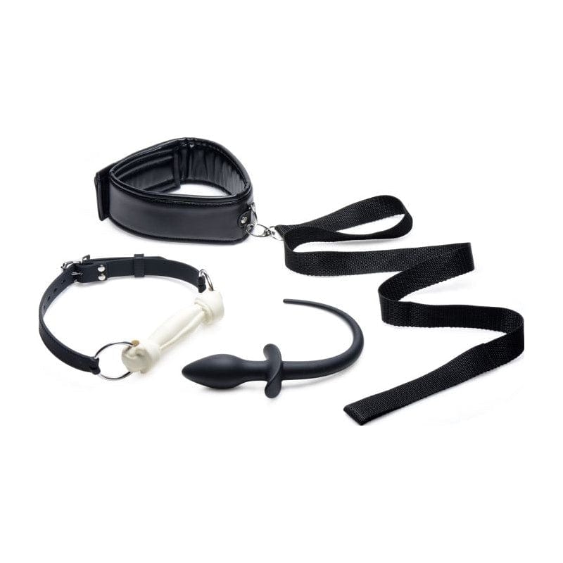 Puppy Play Set Including Gag Plug and Collar in Black