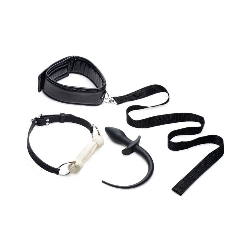 Puppy Play Set Including Gag Plug and Collar in Black