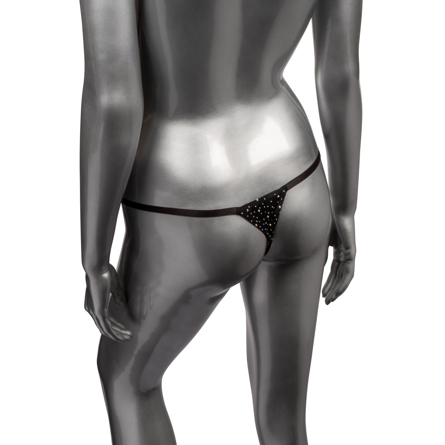 Radiance Black Rhinestone Crotchless Thong with Adjustable Straps and Stretchy Waistband