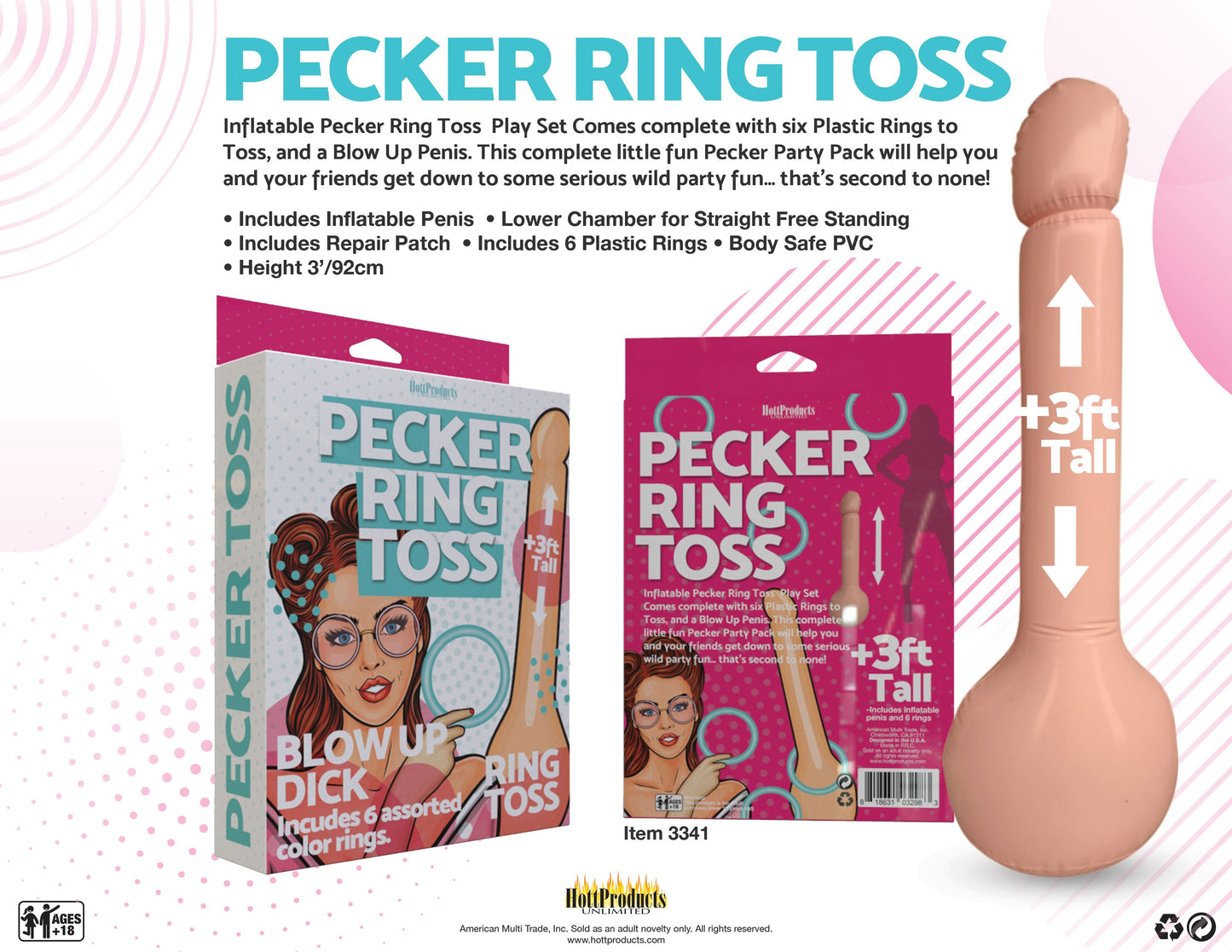 Pecker Ring Toss – Inflatable Party Game Set with Six Plastic Rings