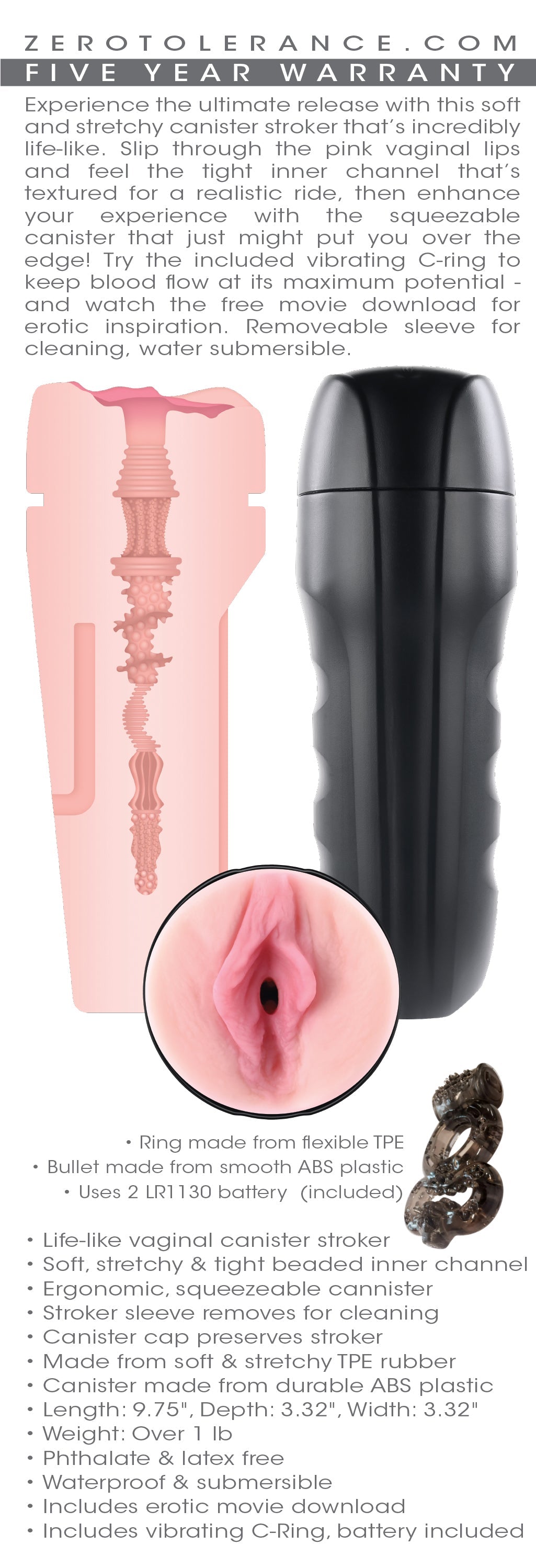 Zero Tolerance Grip It Light Vagina Stroker