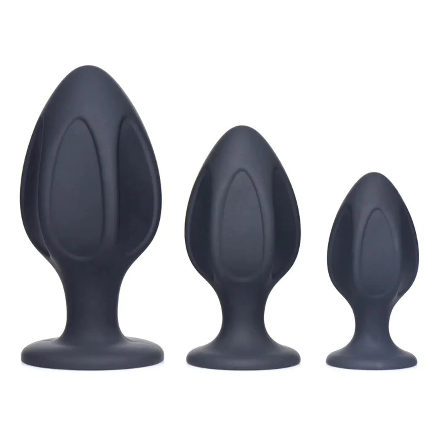 Triple Juicers (Black) – Silicone Anal Trainer Set with Suction Base