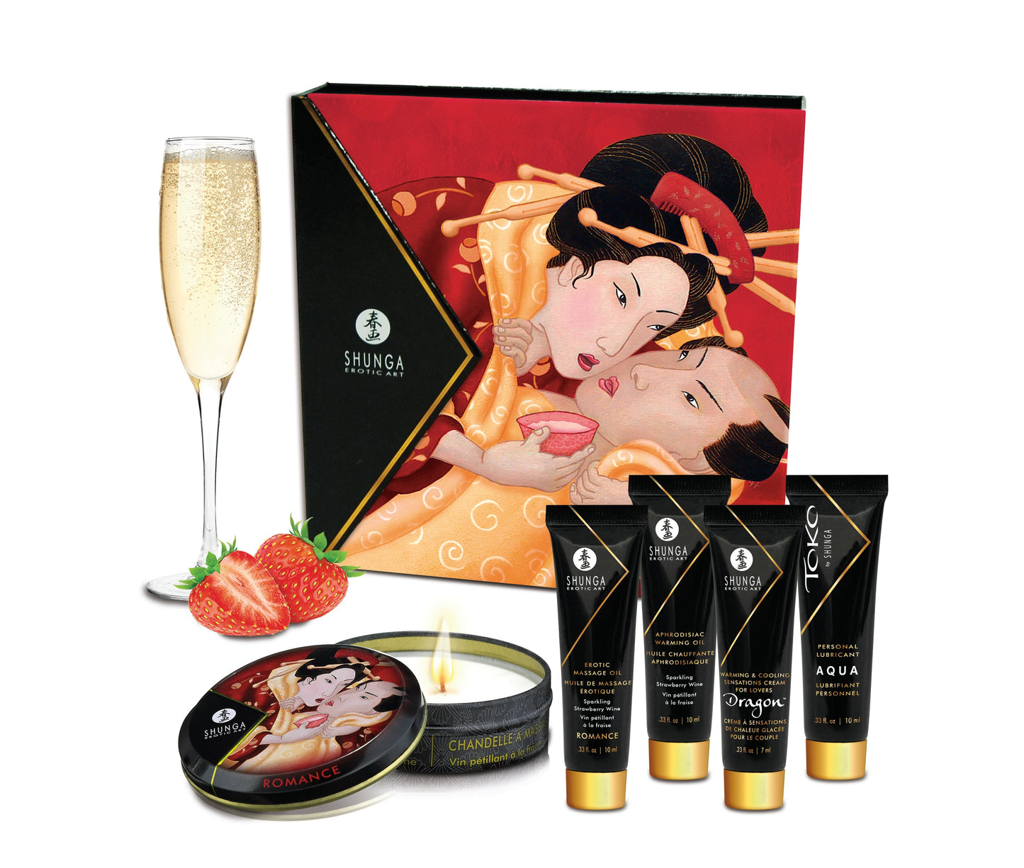 Geisha's Secrets Intimacy Gift Set with Sparkling Strawberry Wine