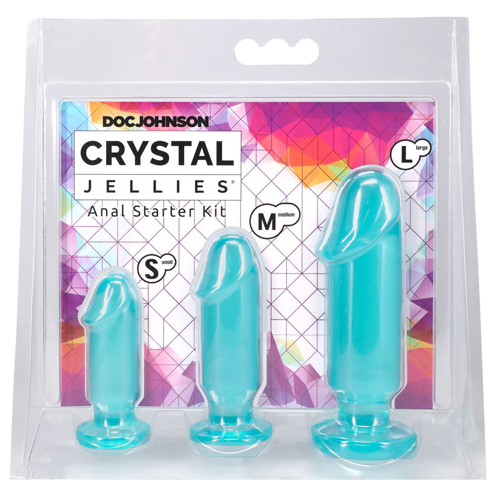 Crystal Jellies Anal Starter Kit (Teal) – 1 Inch Beginner Butt Plug Set