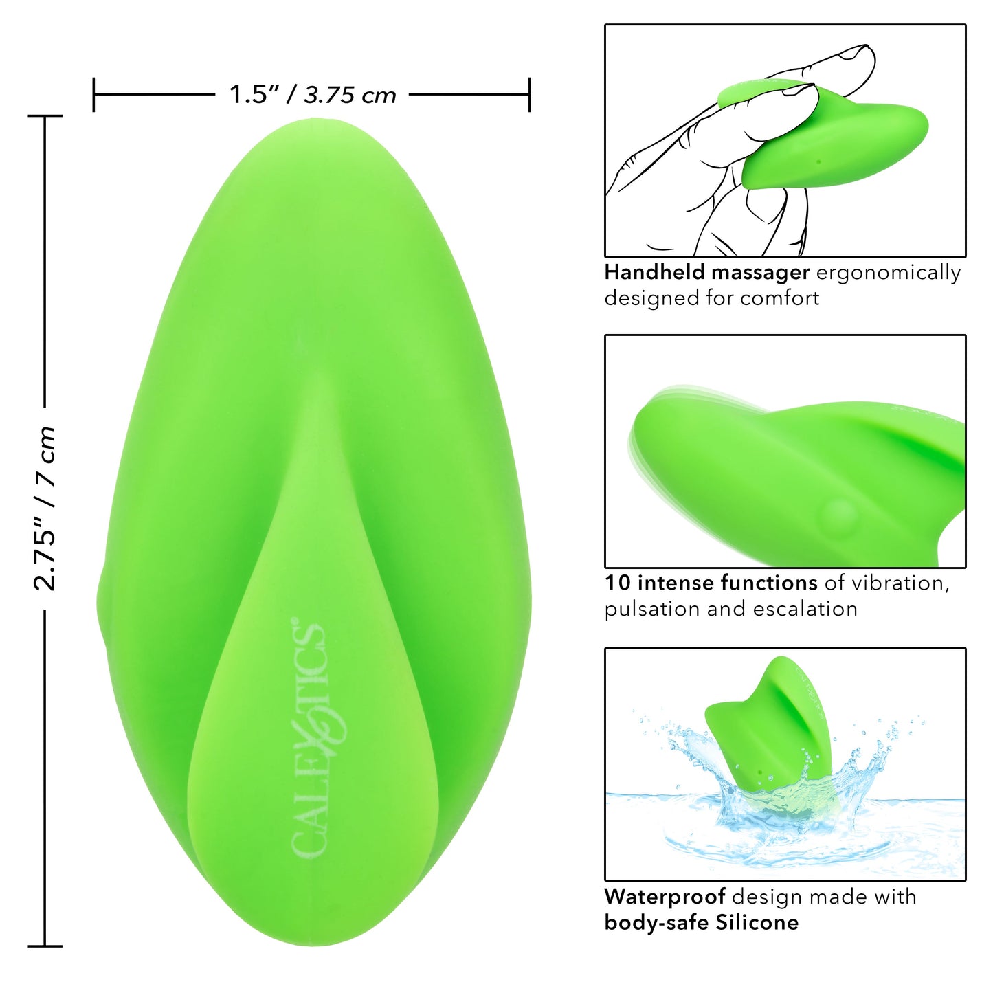 Neon Vibes The Ecstasy Vibe Green Silicone Handheld Massager with 10 Functions and Rechargeable