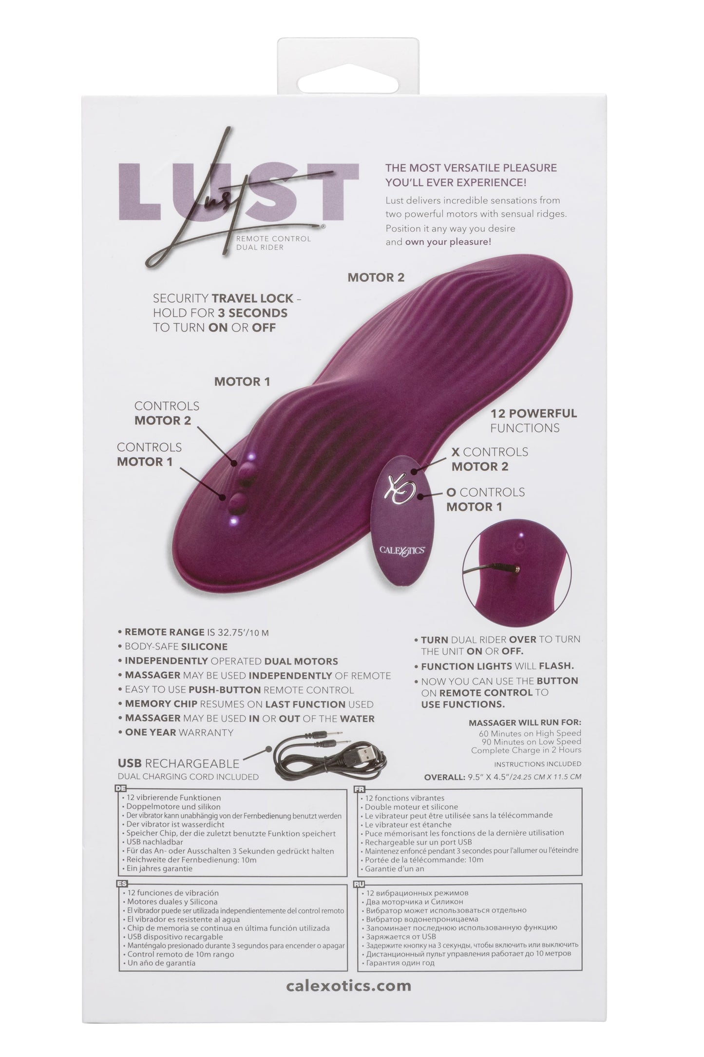 CalExotics Lust Remote Control Dual Rider (Purple) – Waterproof Silicone Massager with Dual Motors