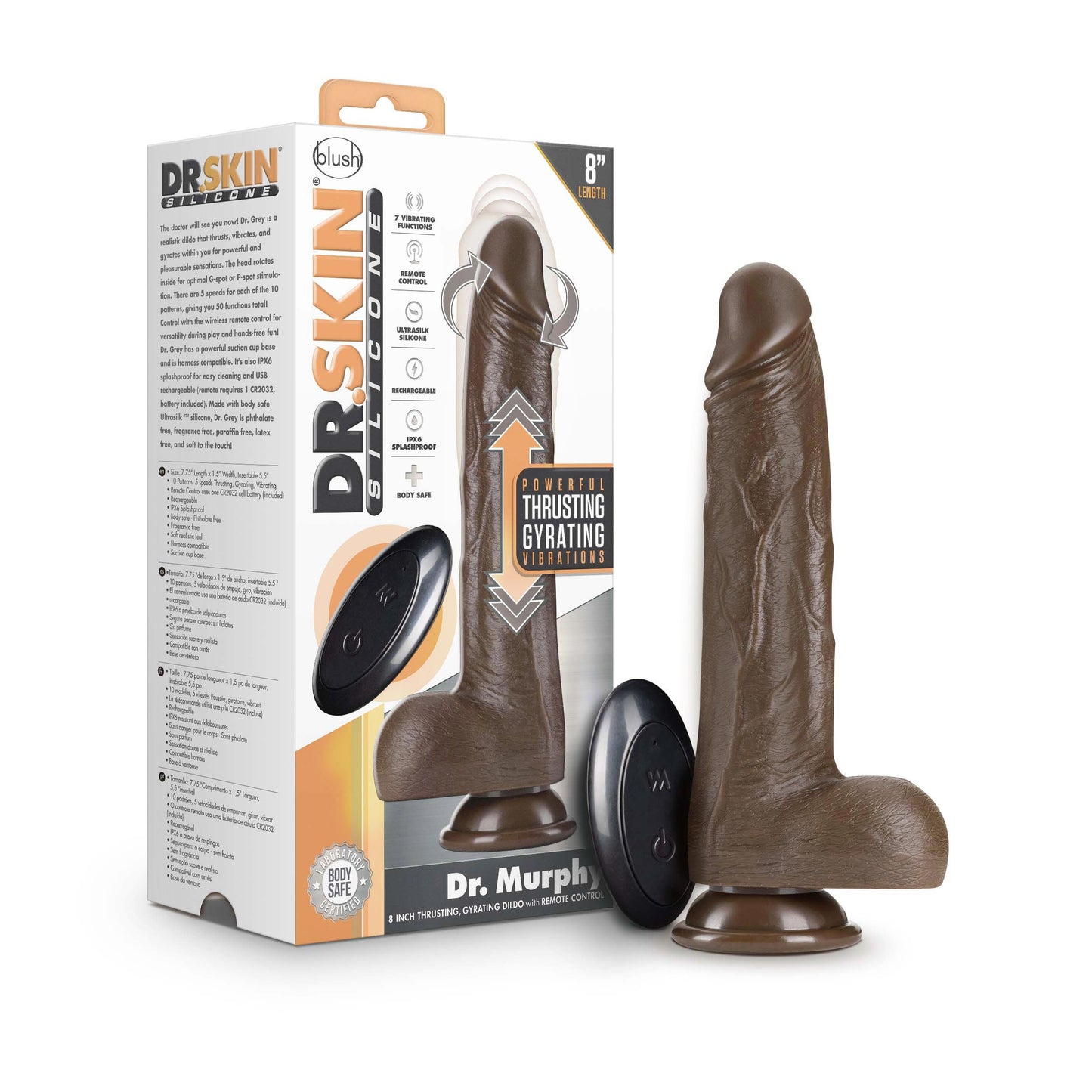 Dr. Skin Dr. Murphy (Chocolate) – 8 Inch Silicone Thrusting and Vibrating Dildo