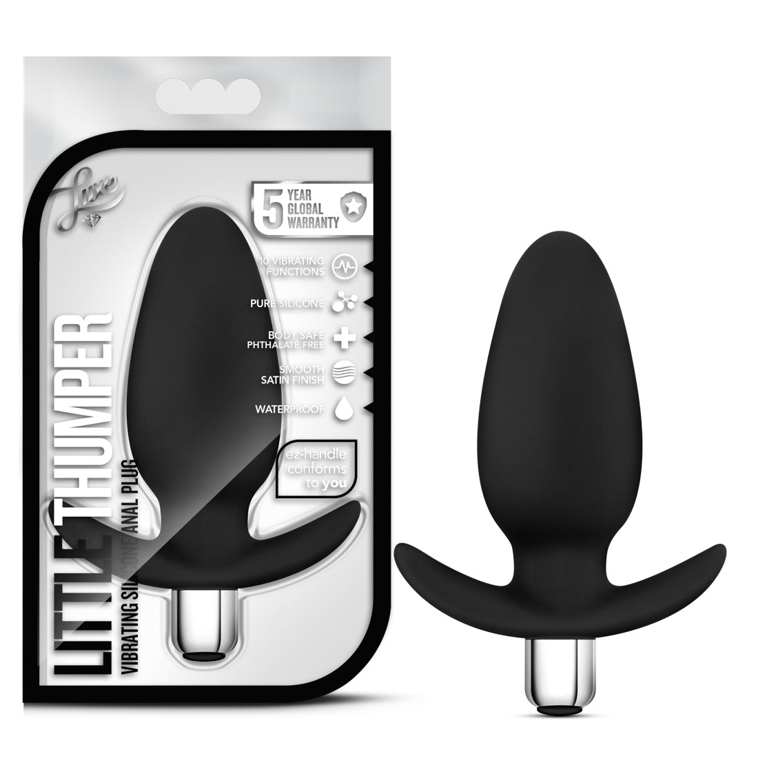Luxe Little Thumper Black Vibrating Anal Plug 4 Inch