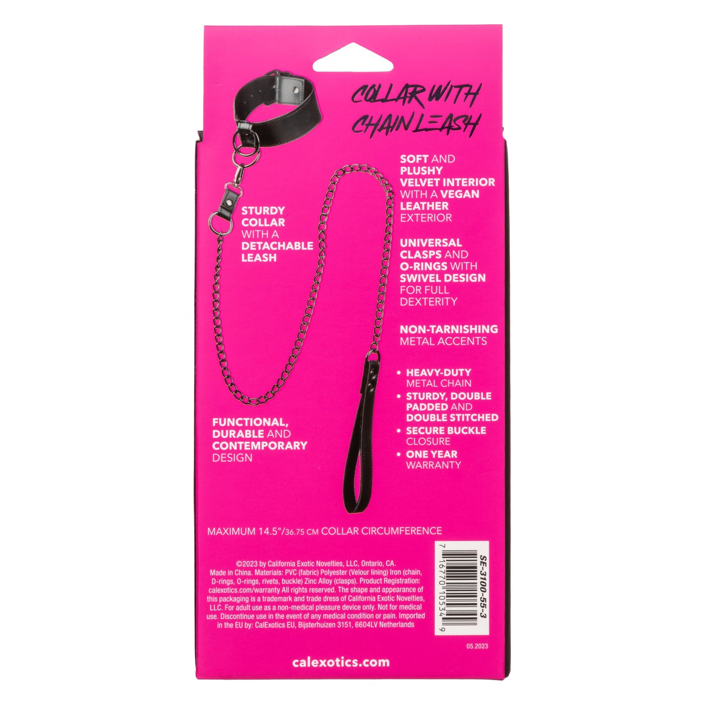 Euphoria Collection Collar With Chain Leash Black Velvet and Vegan Leather