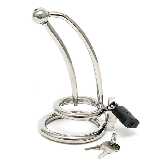 Stainless Steel Penis Lock with Curved Urethral Tube – Urethral Stretcher and Cockring