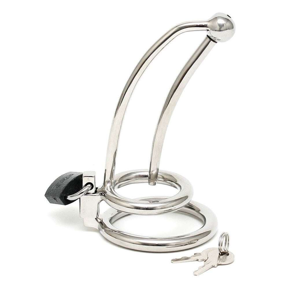 Stainless Steel Penis Lock with Curved Urethral Tube – Urethral Stretcher and Cockring