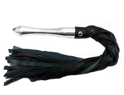 Rouge Leather Flogger with Aluminum Handle in Black