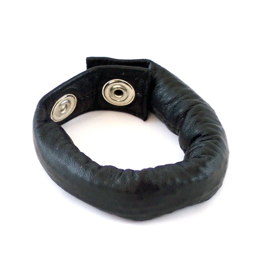Rouge Leather Weighted Strap Black Adjustable Snap Button Cock Ring Ball Stretcher 125 Grams