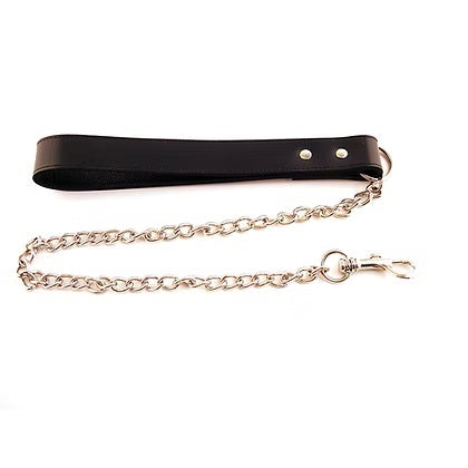 Rouge Leather Dog Lead (Black) – 11 Inch Leather Lead with Chain