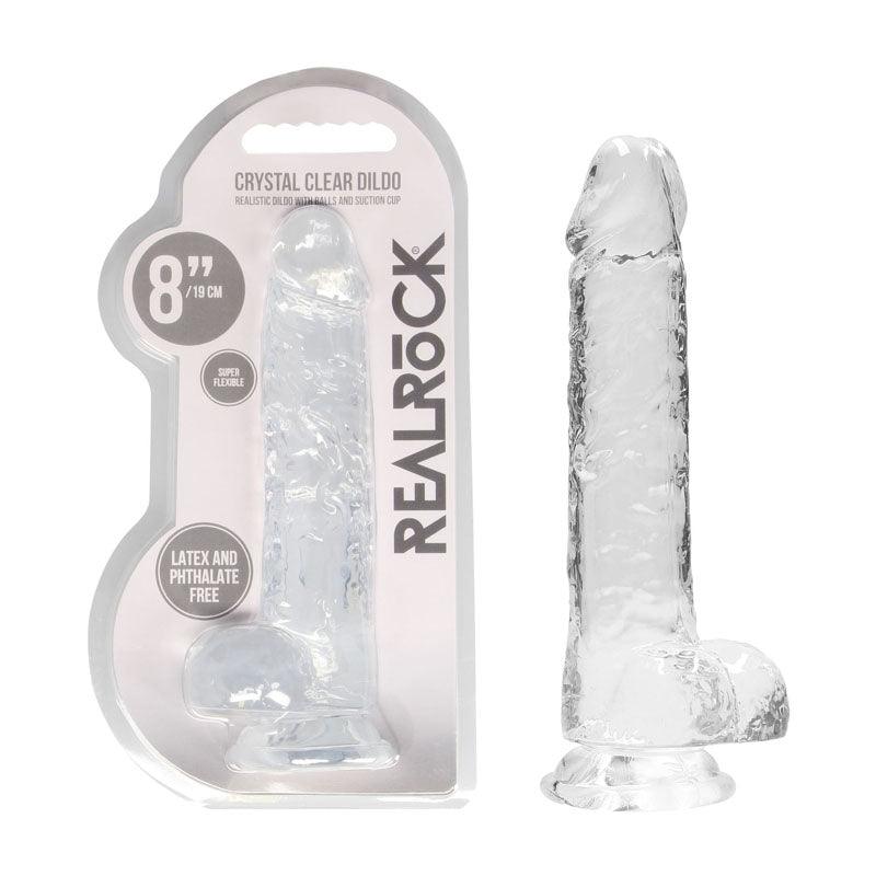 REALROCK Crystal Clear 8 Inch Realistic Dildo with Balls – Body-Safe Dildo