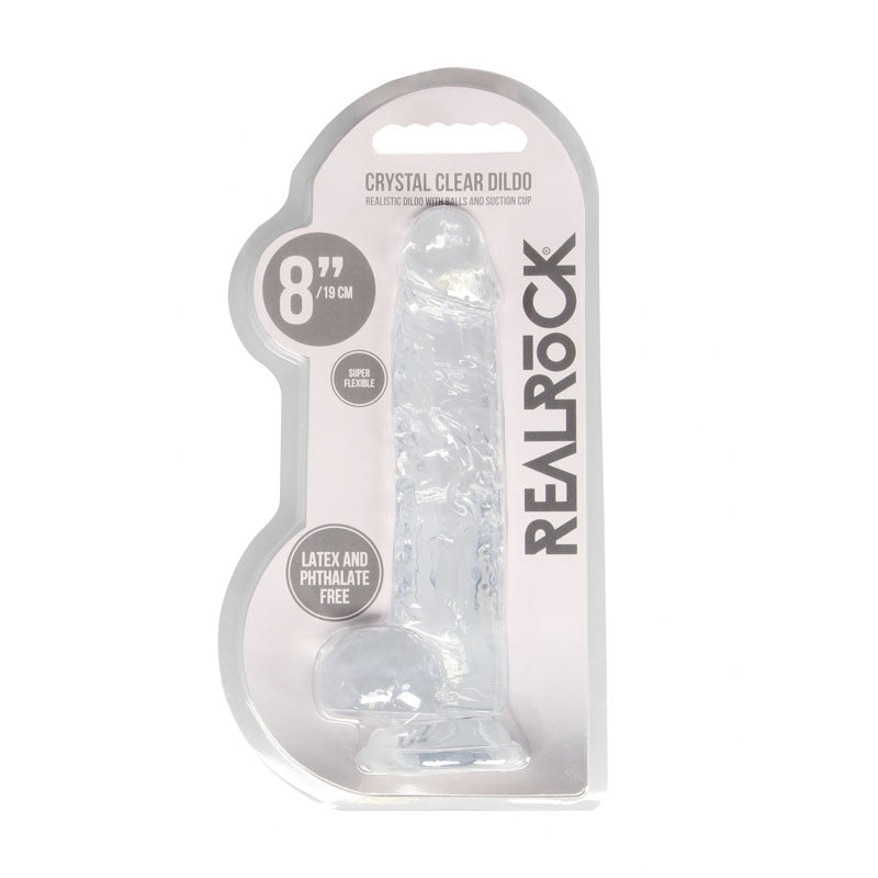 REALROCK Crystal Clear 8 Inch Realistic Dildo with Balls – Body-Safe Dildo