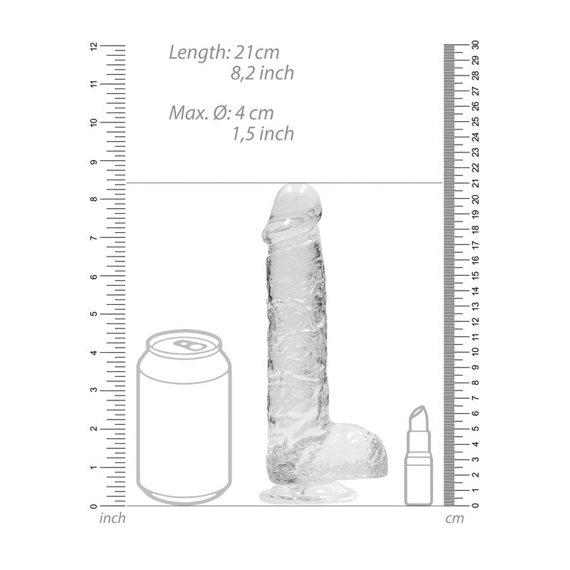 REALROCK Crystal Clear 8 Inch Realistic Dildo with Balls – Body-Safe Dildo