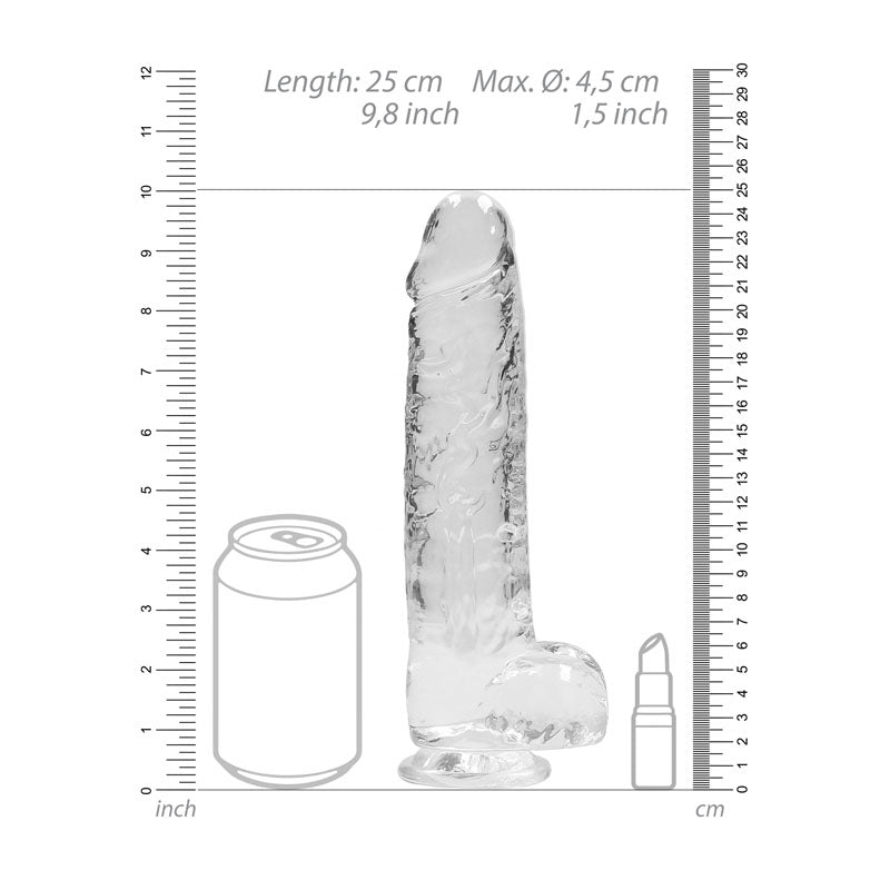 RealRock Crystal Clear 9 Inch Realistic Dildo With Balls – Body-Safe Dildo