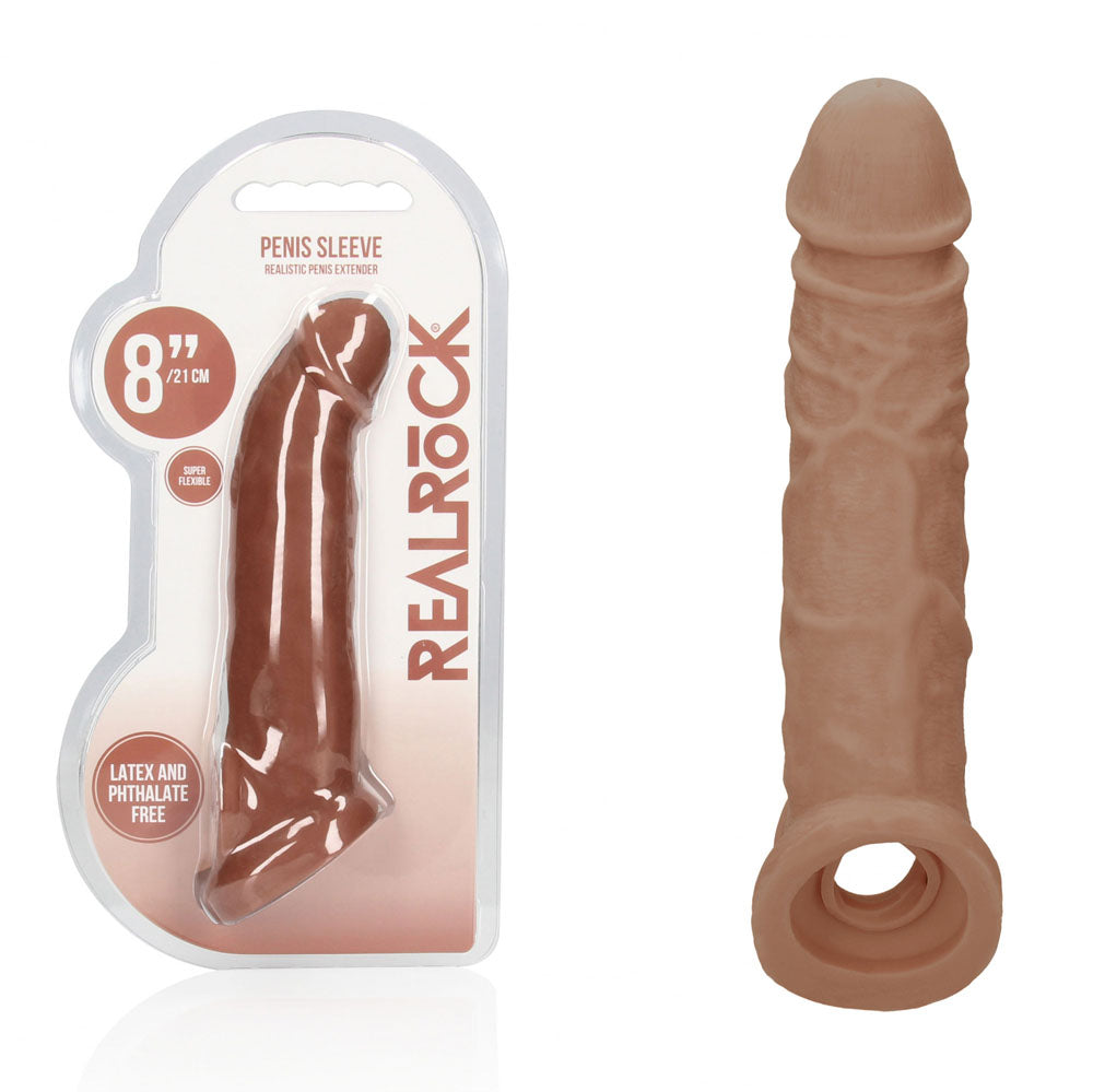 Realrock 8 Inch Realistic Penis Extender with Rings – Penis Extension Sleeve