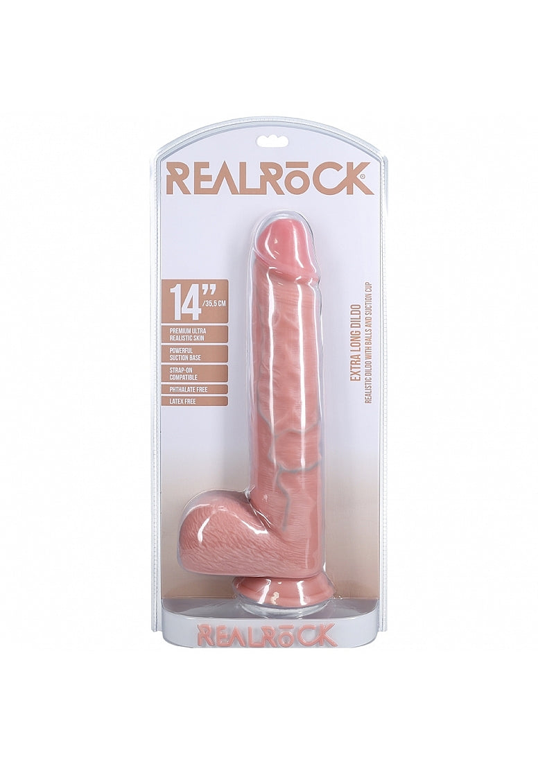 RealRock Extra Long Realistic Skin Dildo with Balls 14 Inch Nude