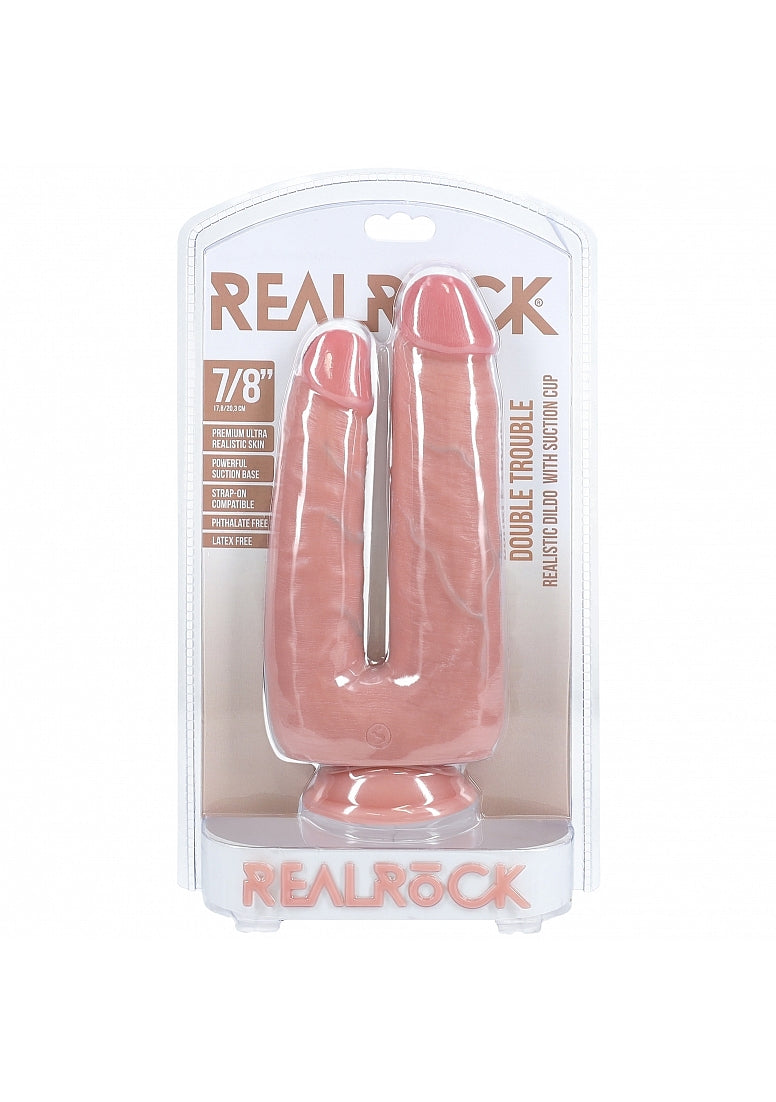 RealRock 7"/8" Double Trouble Realistic Dual Dildo with Suction Cup in Flesh Tone