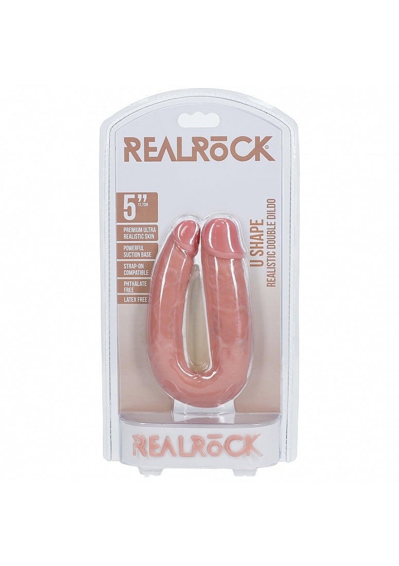 RealRock 5 Inch U Shaped Double Dildo with Premium Ultra Realistic Skin