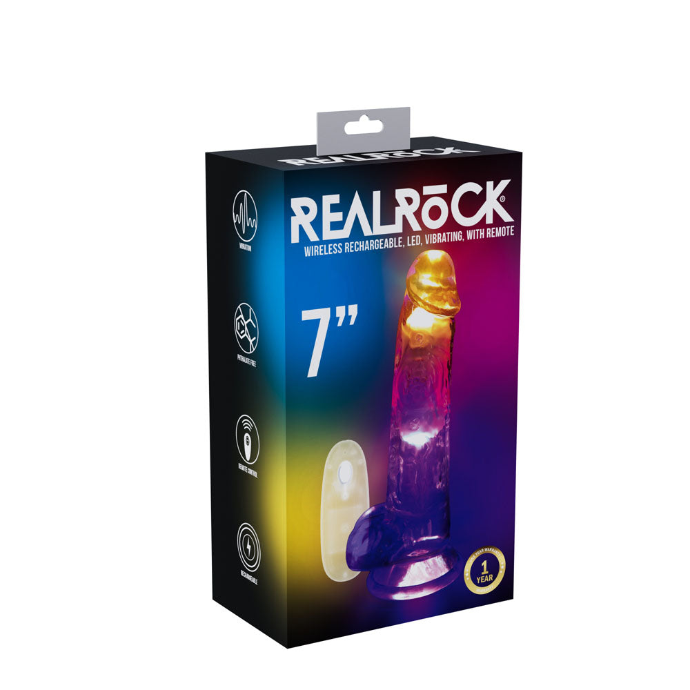 Realrock 7 Inch Clear LED Vibrating Dong with Remote Control